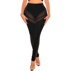 Atyfuniby Womens Leggings High Waisted – Sexy Skinny Mesh See Through Pants Party Clubwear(D Black)