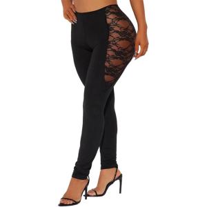 Atyfuniby Womens Leggings High Waisted – Sexy Skinny Mesh See Through Pants Party Clubwear(Lace Black)