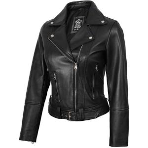 Decrum Women Leather Jacket – Real Lambskin Stylish Leather Jackets for Women(Aldo – Black Leather Jacket)