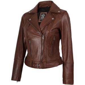 Decrum Women Leather Jacket – Real Lambskin Stylish Leather Jackets for Women(Aldo – Cognac Leather Jacket)