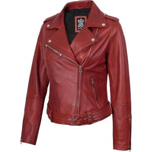 Decrum Women Leather Jacket – Real Lambskin Stylish Leather Jackets for Women(Red – Margrate Leather Jacket)