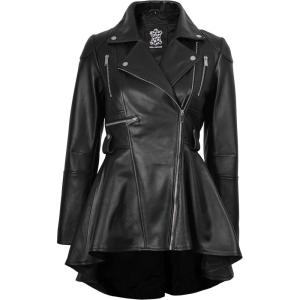 Decrum Womens Leather Jacket – Real Leather Jacket for Women(Gonzalez – Black Peplum Leather Jacket)