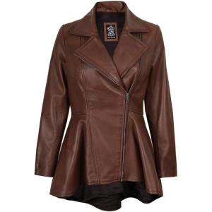 Decrum Womens Leather Jacket – Real Leather Jacket for Women(Peplum – Cognac Leather Jacket)