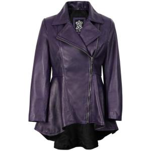 Decrum Womens Leather Jacket – Real Leather Jacket for Women(Peplum – Purple Leather Jacket)