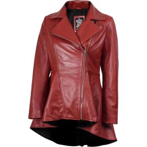 Decrum Womens Leather Jacket – Real Leather Jacket for Women(Peplum – Red Leather Jacket)