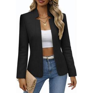 Mina Self 2026 Spring Women’s Tweed Plaid Blazer Jacket – Fully Lined Open Front Stand Collar Casual Fashion Work Office Coat(Wool-black)