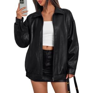 Trendy Queen Womens Leather Jacket, Oversized Going Out & Everyday Statement Piece, Bomber Jacktes Moto Coat(Black)