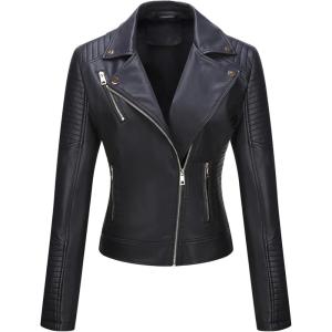 Women’s Faux Leather Jacket Spring Motorcycle Biker Clothes Outfits Short Fashion PU Casual Coat(Black)
