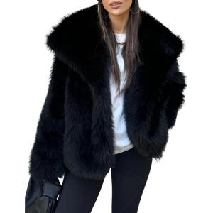 Yimoon Womens Faux Fur Coat Lapel Open Front Fluffy Shaggy Jacket Winter Warm Furry Overcoat(Black)