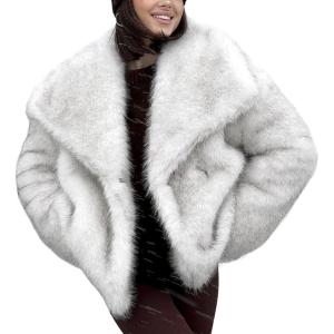 Yimoon Womens Faux Fur Coat Lapel Open Front Fluffy Shaggy Jacket Winter Warm Furry Overcoat(Mixwhite)