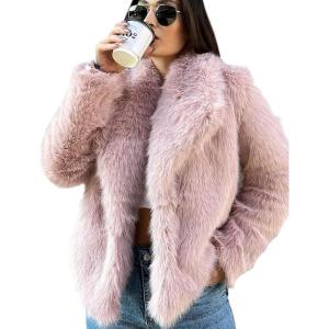 Yimoon Womens Faux Fur Coat Lapel Open Front Fluffy Shaggy Jacket Winter Warm Furry Overcoat(Pink)