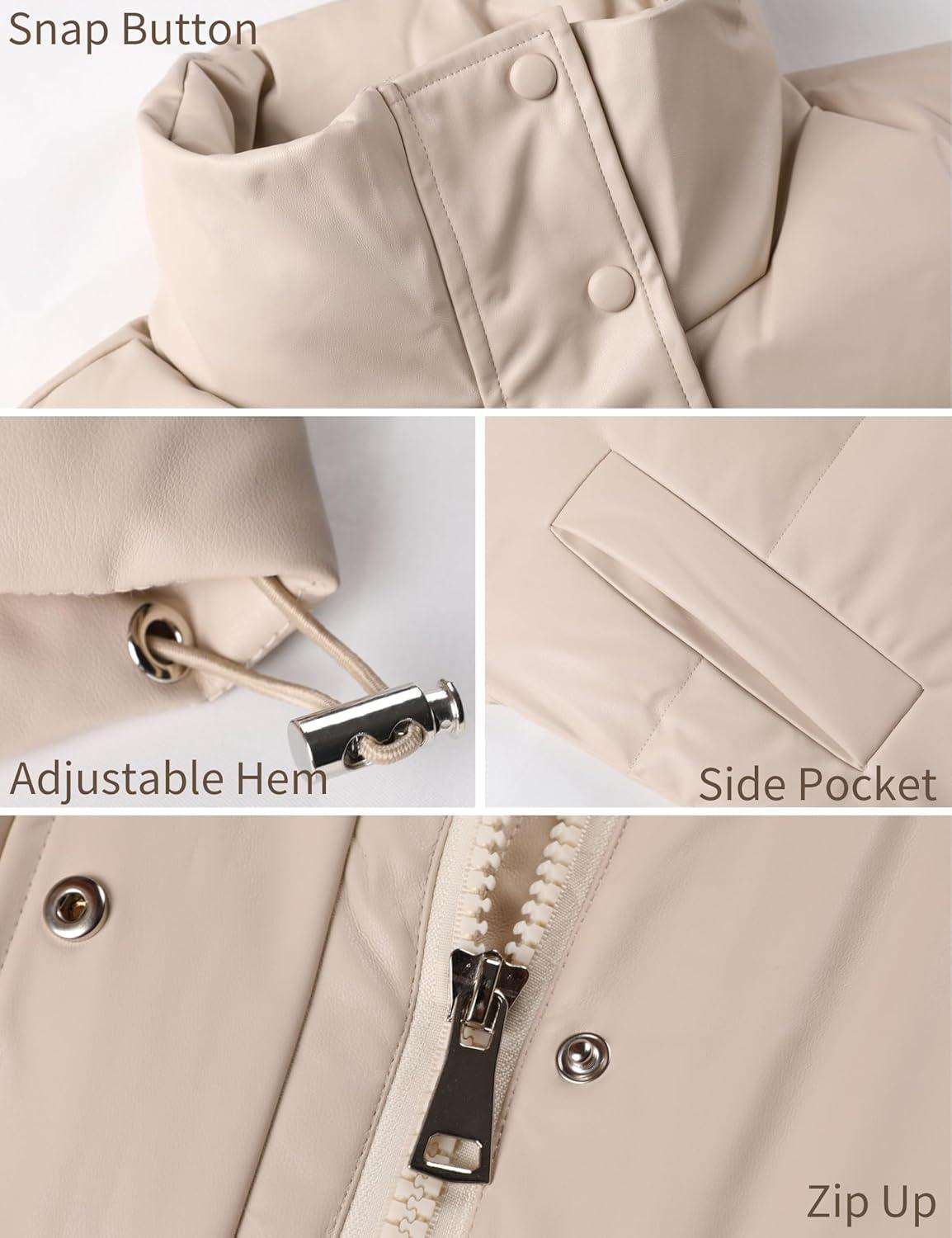 imageAiloqing Womens Faux Leather Puffer Vest Zip Up Sleeveless Winter Cropped JacketBeige