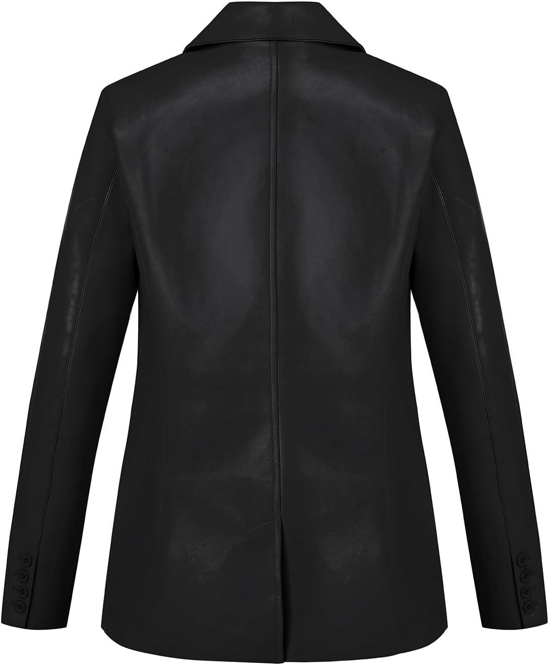 imageBellivera Faux Leather Jacket Women Motorcycle Zipper Bomber PU Bike Coat with PocketsBlack Faux Leather Coat