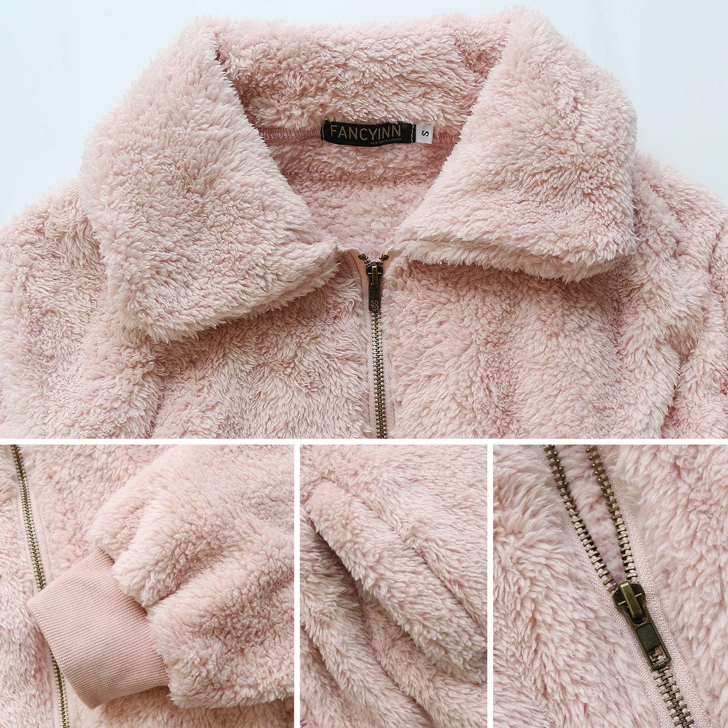 imageFANCYINN Womens Teddy Cropped Faux Fur Jacket Furry Lapel Coat Zip Up with Pockets Warm WinterPink