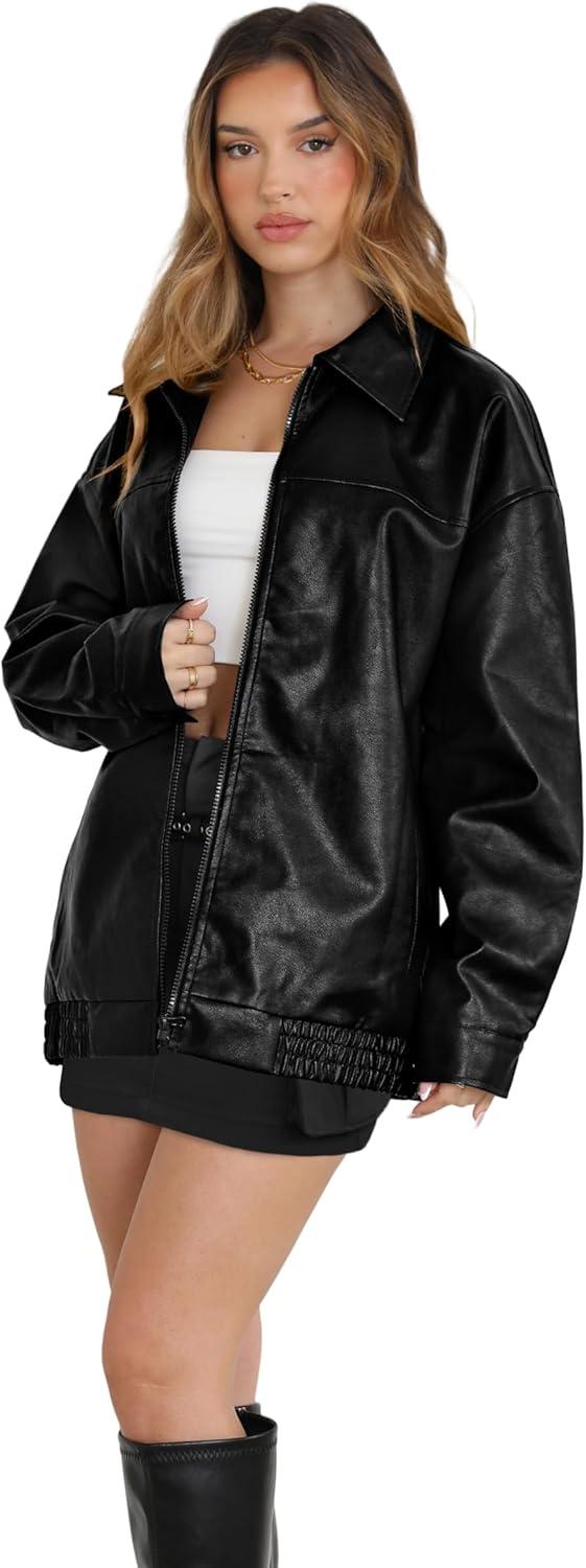 imageWIHOLL Womens Leather Jackets Faux Suede Oversized Fall Motorcycle Coats Fashion Winter Outfits Clothes Y2k TopsBlack
