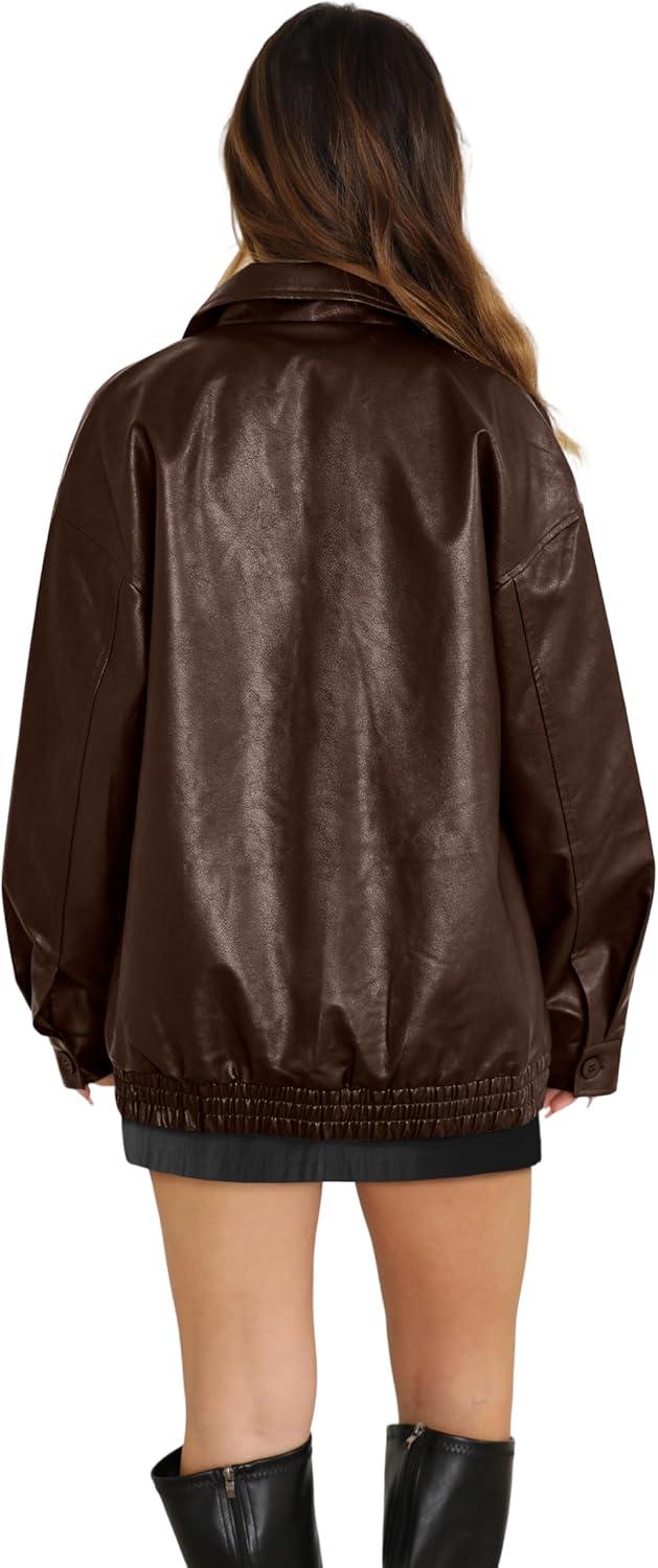 imageWIHOLL Womens Leather Jackets Faux Suede Oversized Fall Motorcycle Coats Fashion Winter Outfits Clothes Y2k TopsBrown