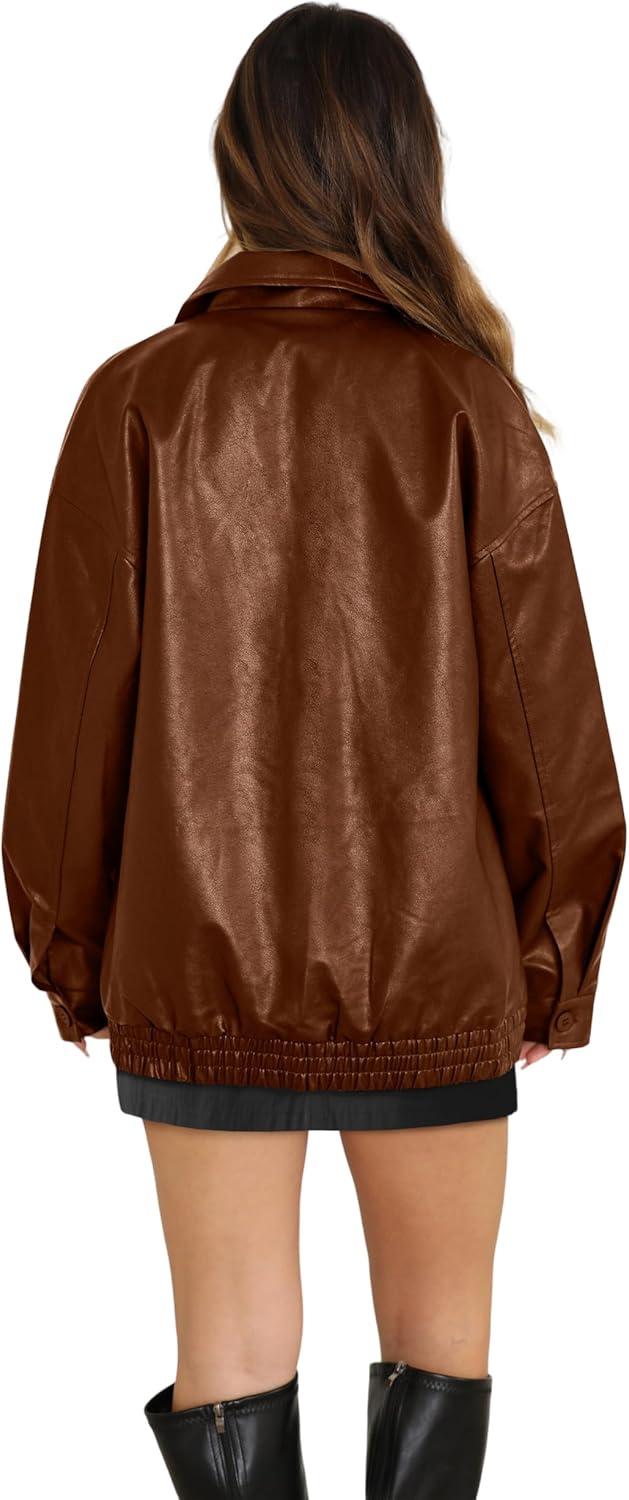imageWIHOLL Womens Leather Jackets Faux Suede Oversized Fall Motorcycle Coats Fashion Winter Outfits Clothes Y2k TopsCaramel