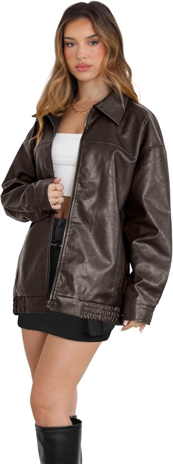 imageWIHOLL Womens Leather Jackets Faux Suede Oversized Fall Motorcycle Coats Fashion Winter Outfits Clothes Y2k TopsGrey