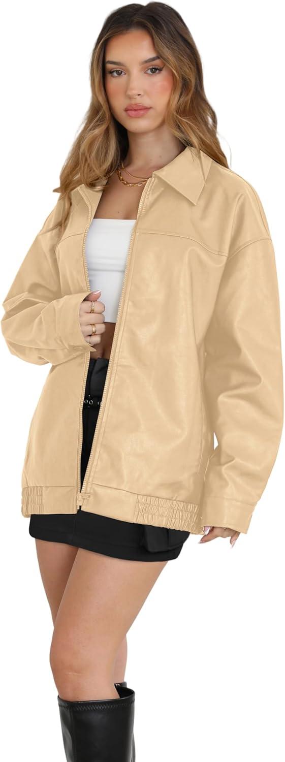 imageWIHOLL Womens Leather Jackets Faux Suede Oversized Fall Motorcycle Coats Fashion Winter Outfits Clothes Y2k TopsKhaki