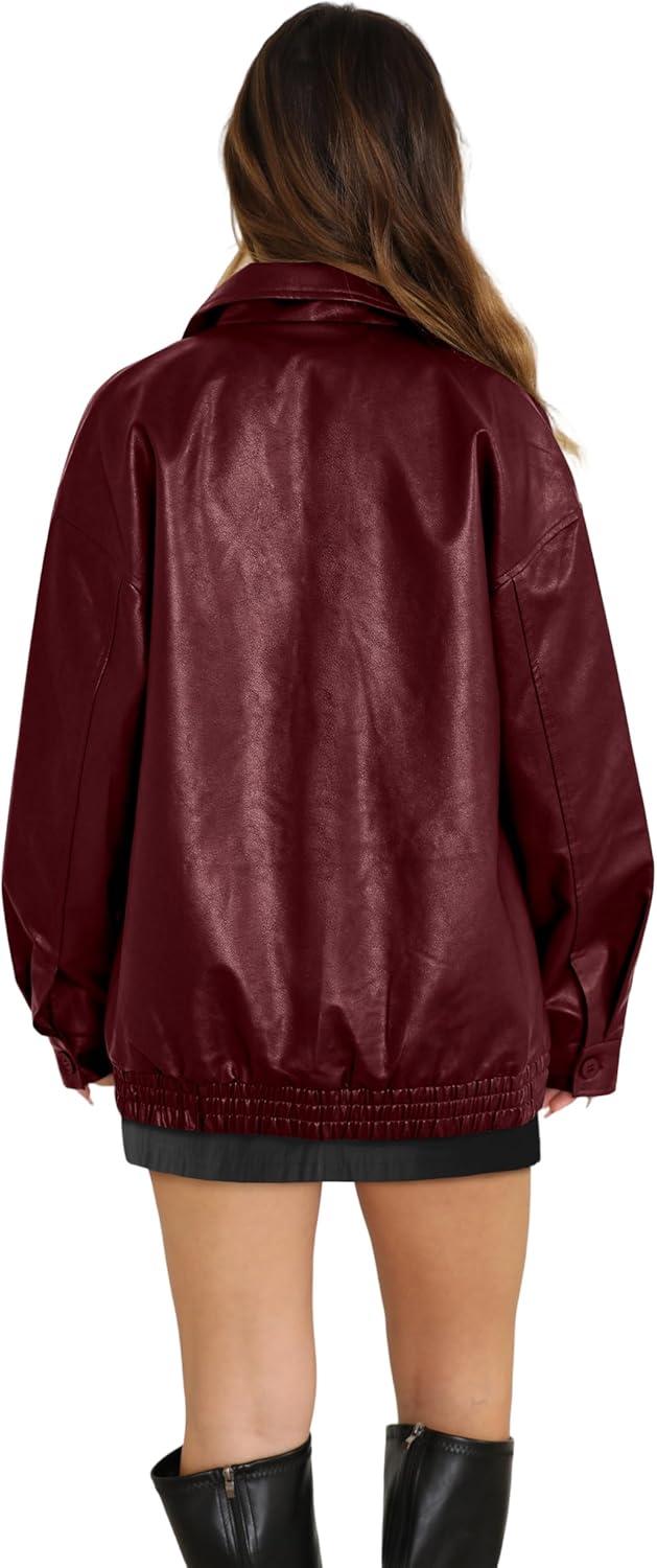 imageWIHOLL Womens Leather Jackets Faux Suede Oversized Fall Motorcycle Coats Fashion Winter Outfits Clothes Y2k TopsRed