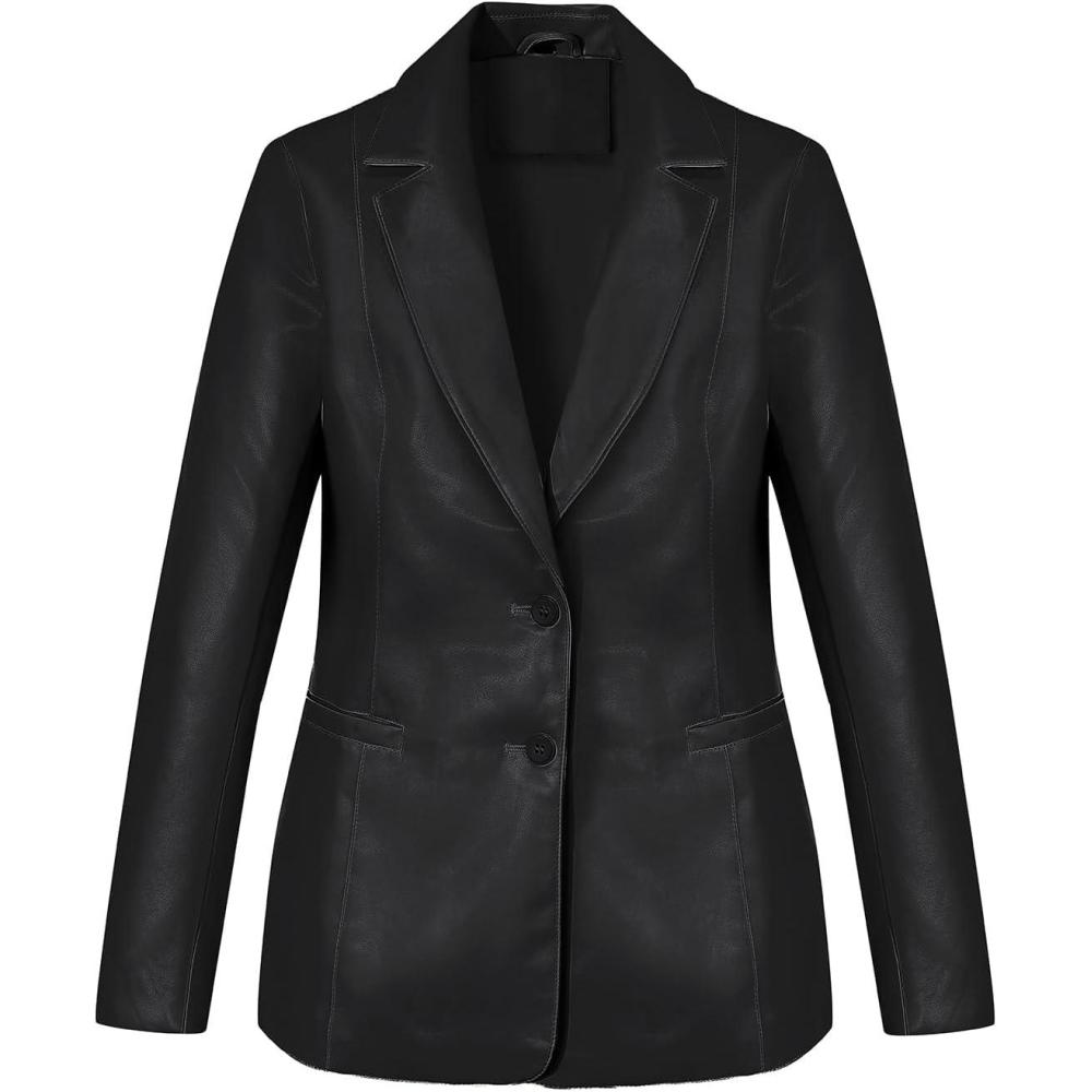 imageBellivera Faux Leather Jacket Women Motorcycle Zipper Bomber PU Bike Coat with PocketsBlack Faux Leather Coat