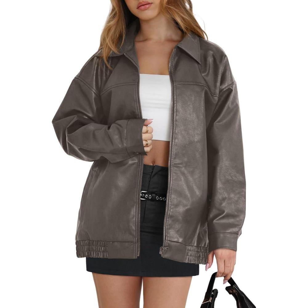 imageWIHOLL Womens Leather Jackets Faux Suede Oversized Fall Motorcycle Coats Fashion Winter Outfits Clothes Y2k TopsGrey