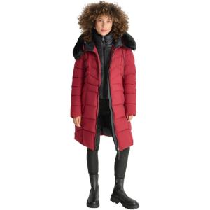 DKNY womens Bib-front Faux-fur Trim Hooded Long(Tibetan)