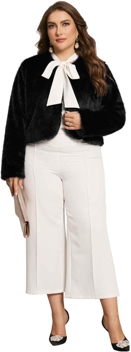 imageAgnes Orinda Plus Size Faux Fur Jacket Cardigan Coat for Women Long Sleeve Open Front Winter Warm Shaggy Parka CoatsBlack
