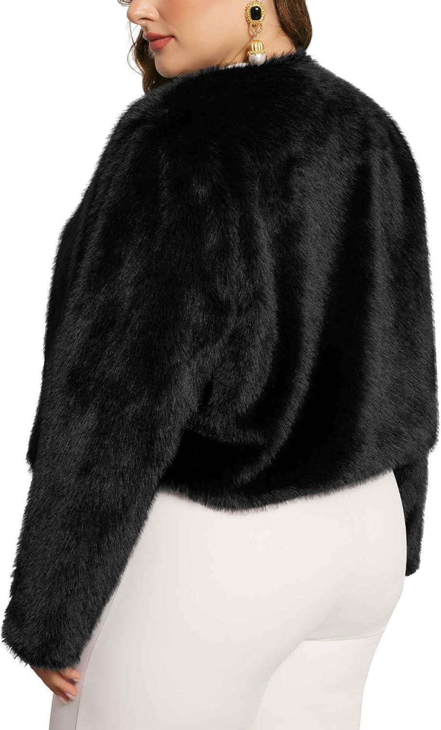 imageAgnes Orinda Plus Size Faux Fur Jacket Cardigan Coat for Women Long Sleeve Open Front Winter Warm Shaggy Parka CoatsBlack