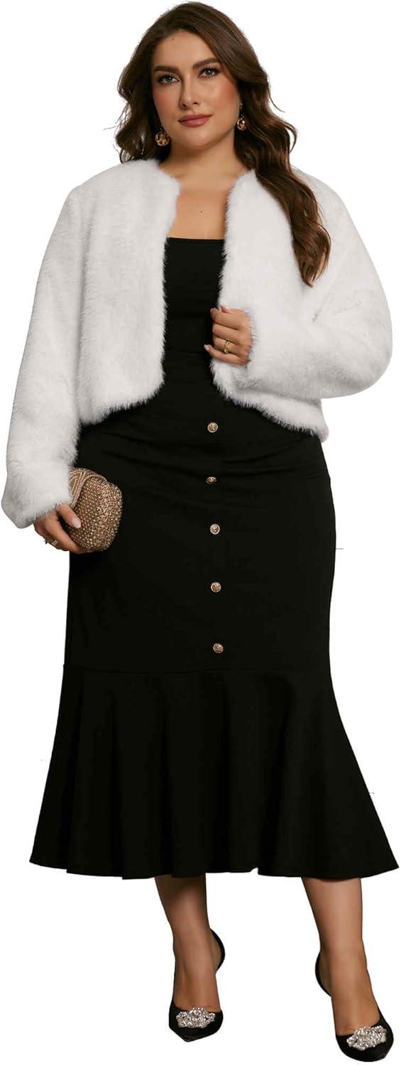 imageAgnes Orinda Plus Size Faux Fur Jacket Cardigan Coat for Women Long Sleeve Open Front Winter Warm Shaggy Parka CoatsWhite