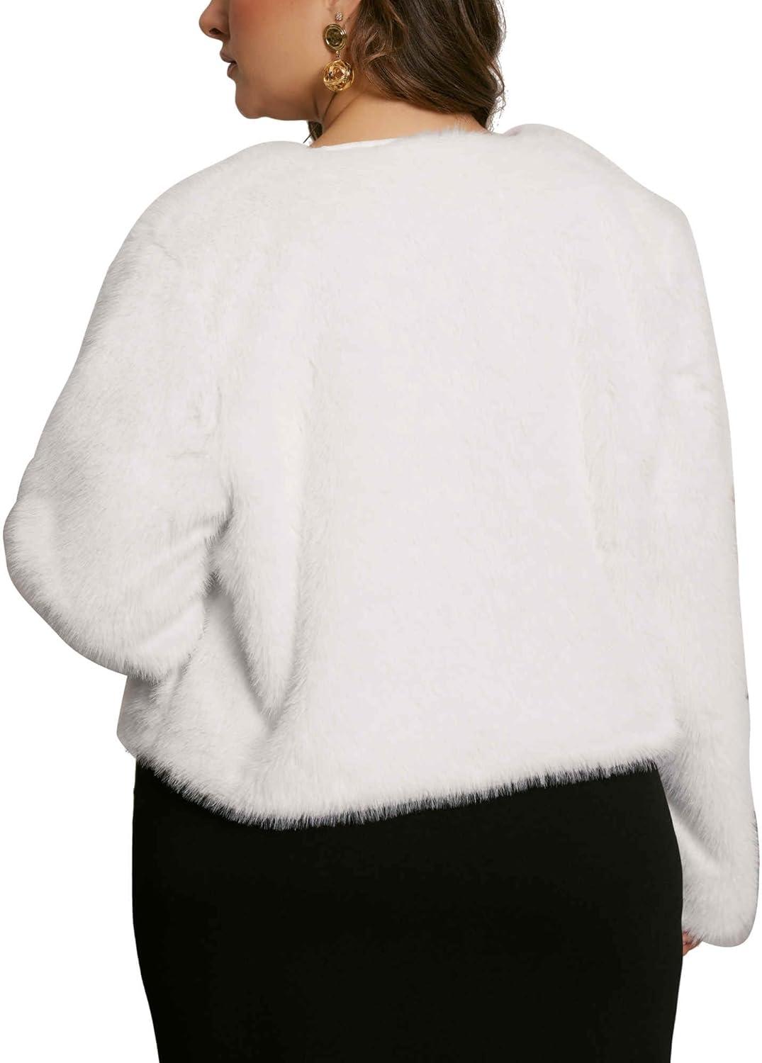imageAgnes Orinda Plus Size Faux Fur Jacket Cardigan Coat for Women Long Sleeve Open Front Winter Warm Shaggy Parka CoatsWhite