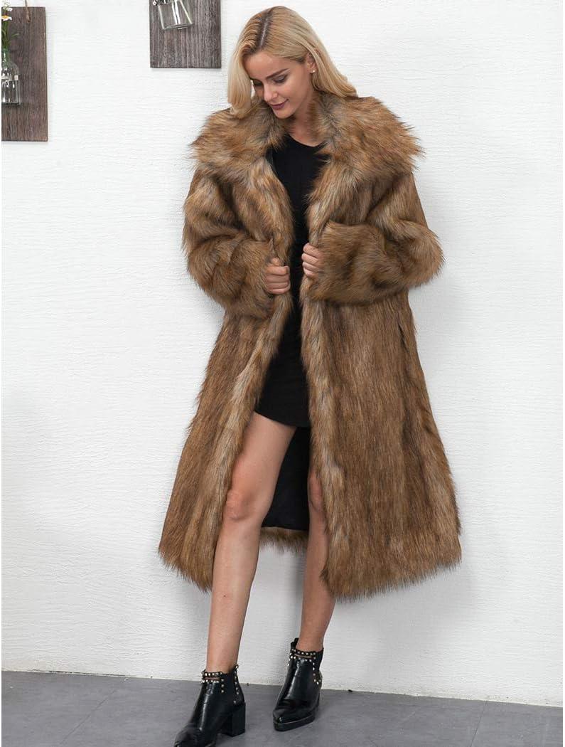 imageRomanticDesign Womens Long Lapel Faux fur Jacket Shaggy Coat Warm Outerwear CardiganBrown