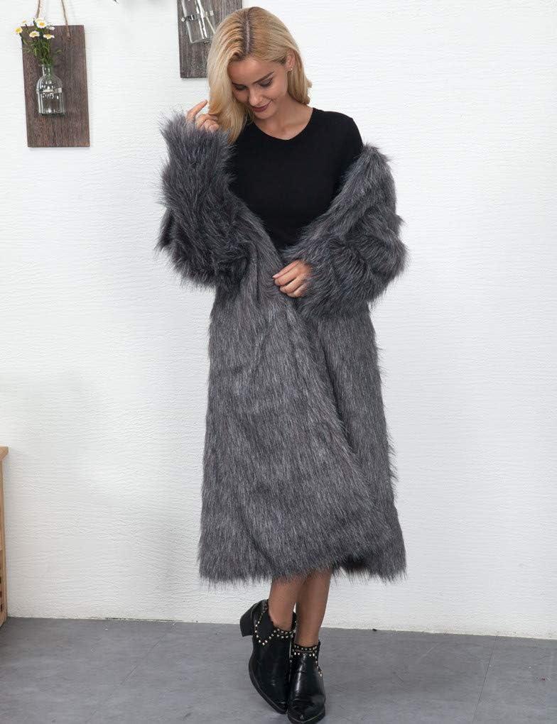 imageRomanticDesign Womens Long Lapel Faux fur Jacket Shaggy Coat Warm Outerwear CardiganDark Grey