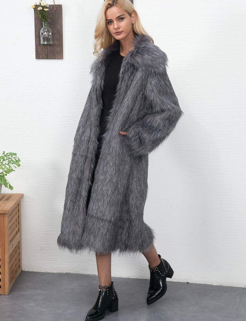 imageRomanticDesign Womens Long Lapel Faux fur Jacket Shaggy Coat Warm Outerwear CardiganDark Grey
