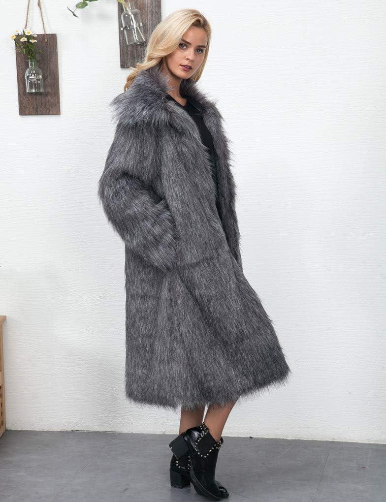 imageRomanticDesign Womens Long Lapel Faux fur Jacket Shaggy Coat Warm Outerwear CardiganDark Grey