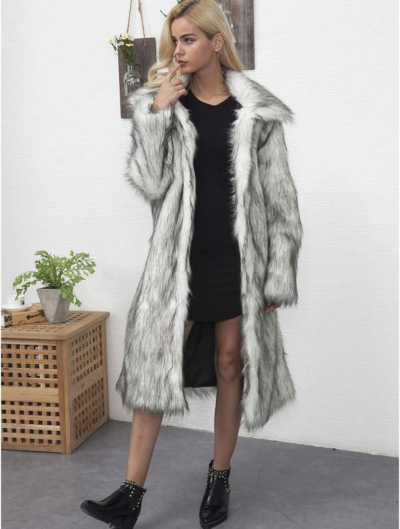 imageRomanticDesign Womens Long Lapel Faux fur Jacket Shaggy Coat Warm Outerwear CardiganGrey