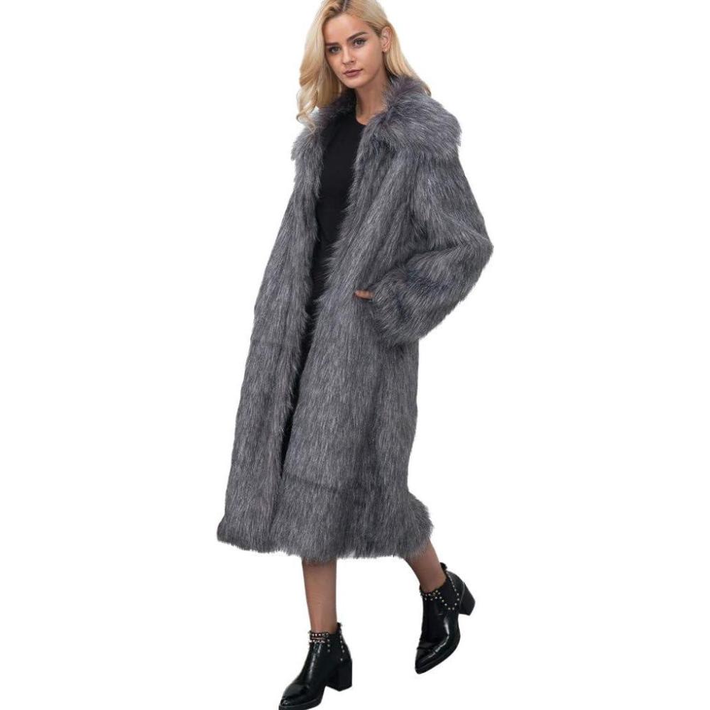 imageRomanticDesign Womens Long Lapel Faux fur Jacket Shaggy Coat Warm Outerwear CardiganDark Grey