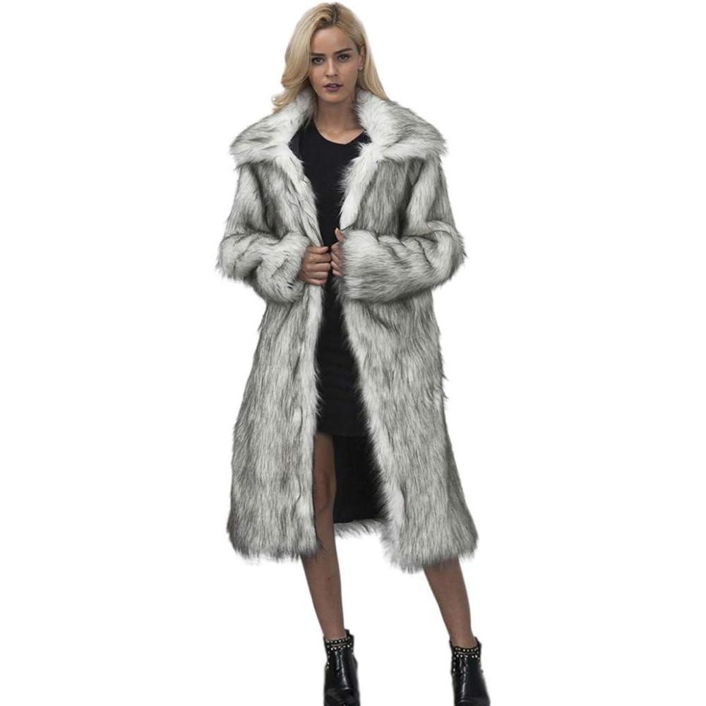 imageRomanticDesign Womens Long Lapel Faux fur Jacket Shaggy Coat Warm Outerwear CardiganGrey