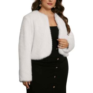 Agnes Orinda Plus Size Faux Fur Jacket Cardigan Coat for Women Long Sleeve Open Front Winter Warm Shaggy Parka Coats(White)