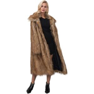 RomanticDesign Women’s Long Lapel Faux fur Jacket Shaggy Coat Warm Outerwear Cardigan(Brown)