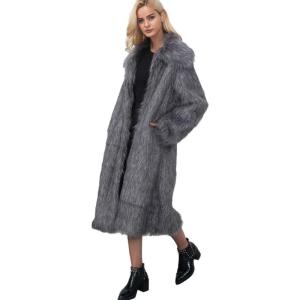RomanticDesign Women’s Long Lapel Faux fur Jacket Shaggy Coat Warm Outerwear Cardigan(Dark Grey)