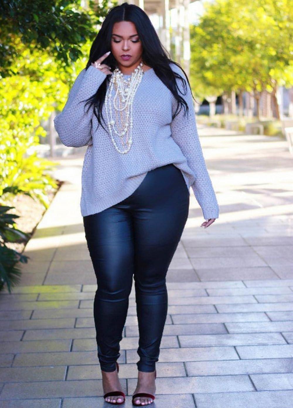 imageAIDAYOU Plus Size Faux Leather Leggings Tummy ControlBlackmatteplus