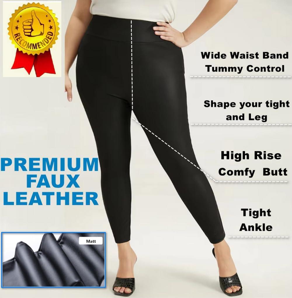 imageAIDAYOU Plus Size Faux Leather Leggings Tummy ControlBlackmatteplus