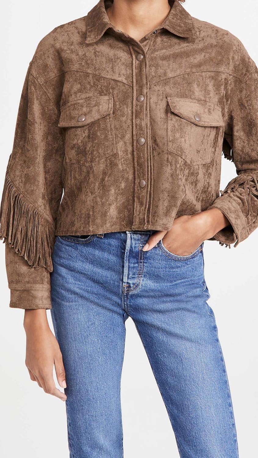 imageBLANKNYC Womens Hot Cocoa Faux Suede Fringe JacketHot Cocoa