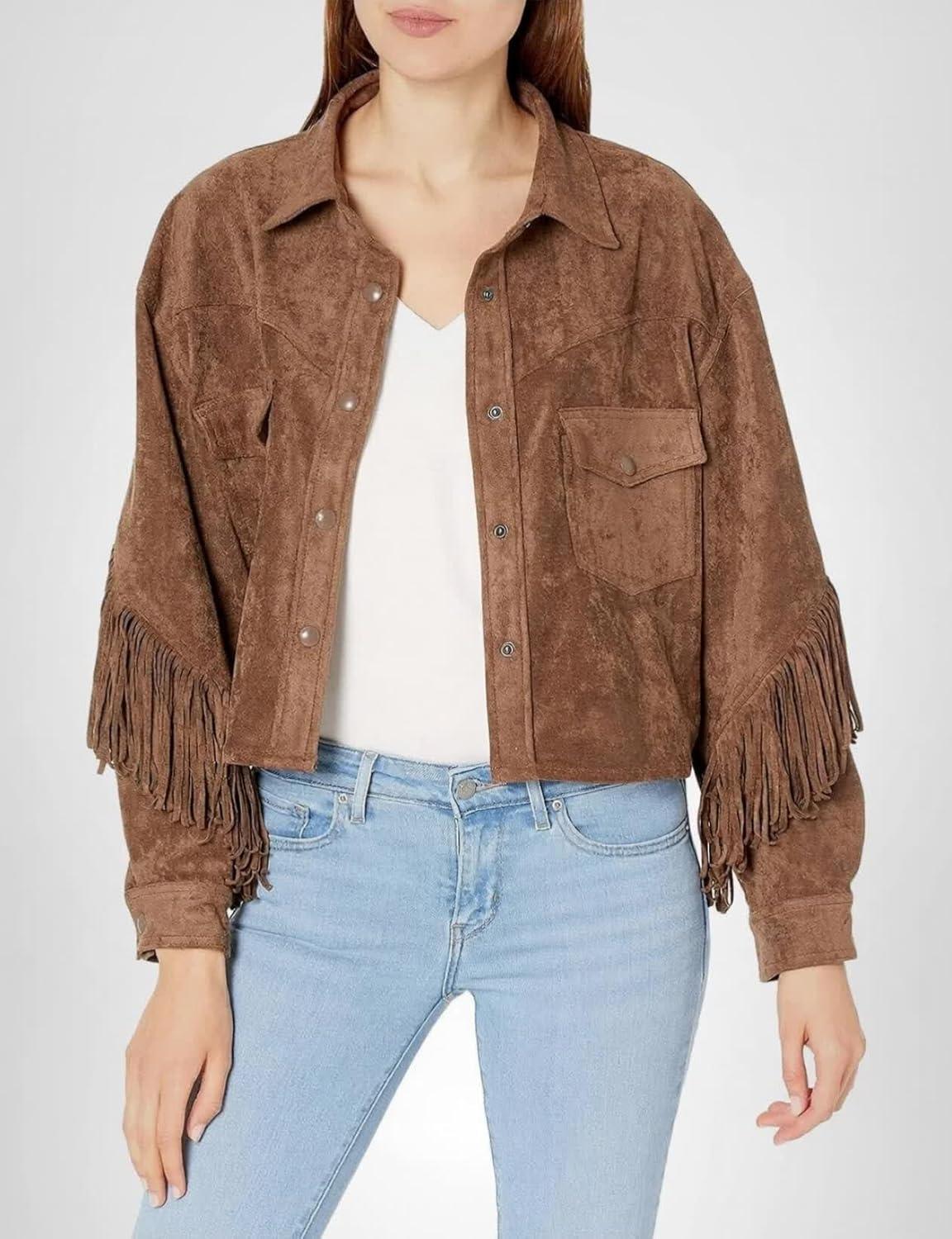 imageBLANKNYC Womens Hot Cocoa Faux Suede Fringe JacketHot Cocoa