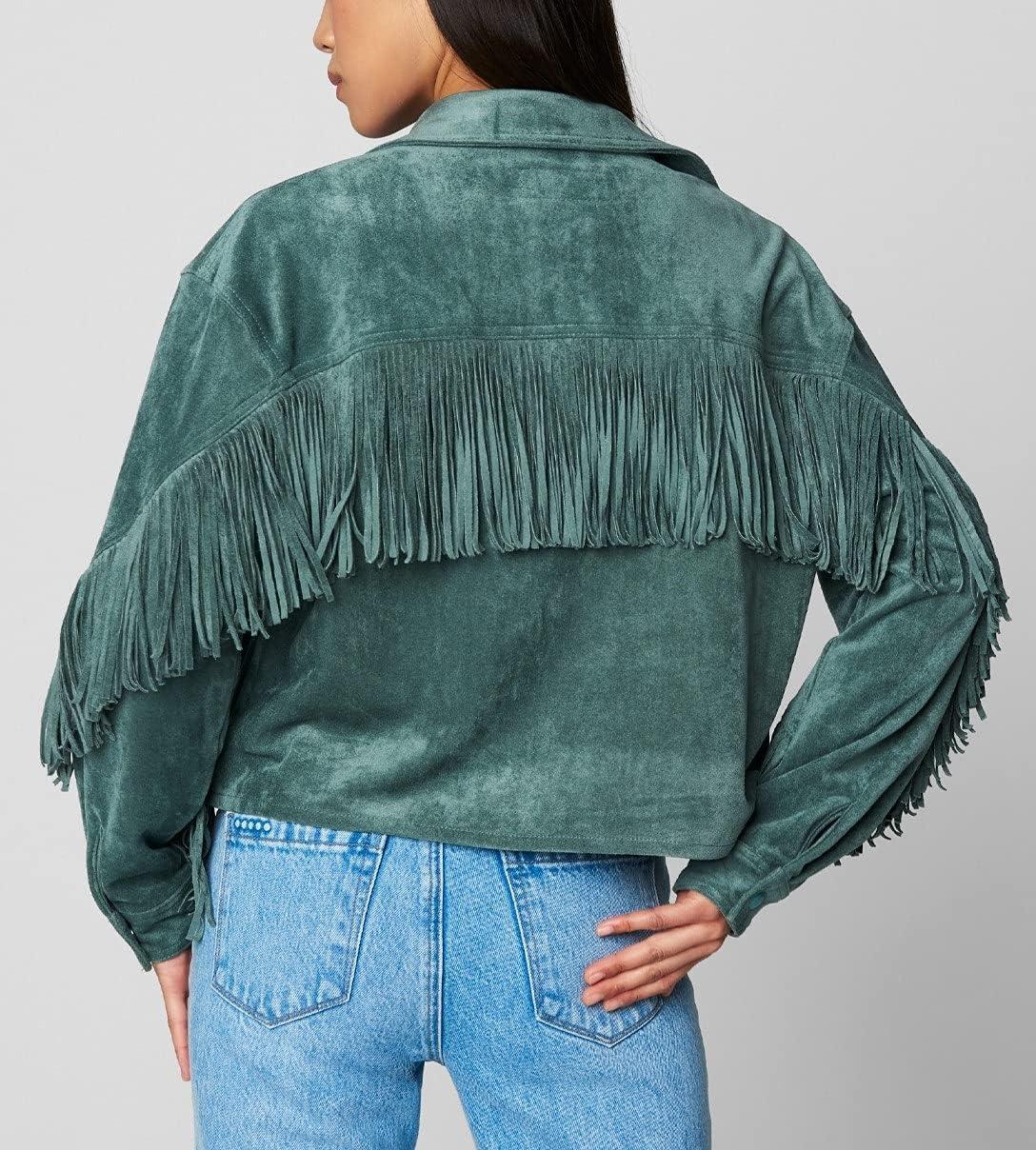 imageBLANKNYC Womens Hot Cocoa Faux Suede Fringe JacketOlive Branch