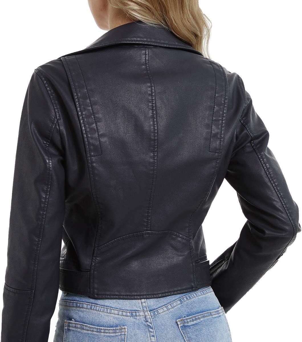 imageDIASHINY Faux Leather Jacket For Women Crop Short Cropped PU Slim Zip Up Moto Biker Coat Motorcycle Jackets036 Black