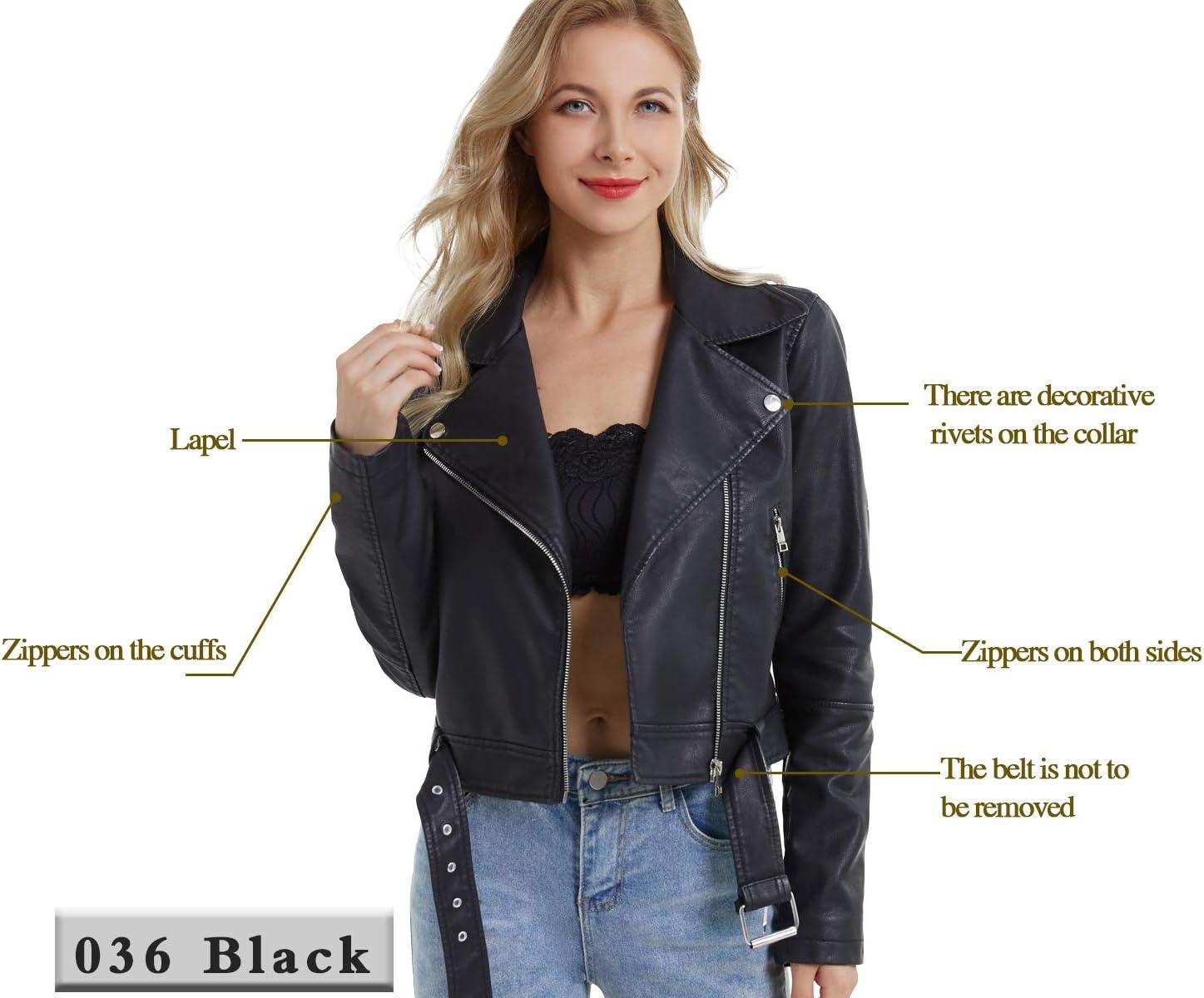 imageDIASHINY Faux Leather Jacket For Women Crop Short Cropped PU Slim Zip Up Moto Biker Coat Motorcycle Jackets036 Blue