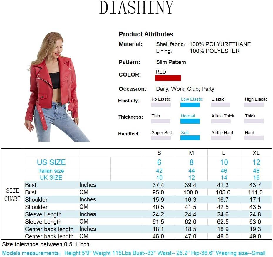 imageDIASHINY Faux Leather Jacket For Women Crop Short Cropped PU Slim Zip Up Moto Biker Coat Motorcycle Jackets036 Red