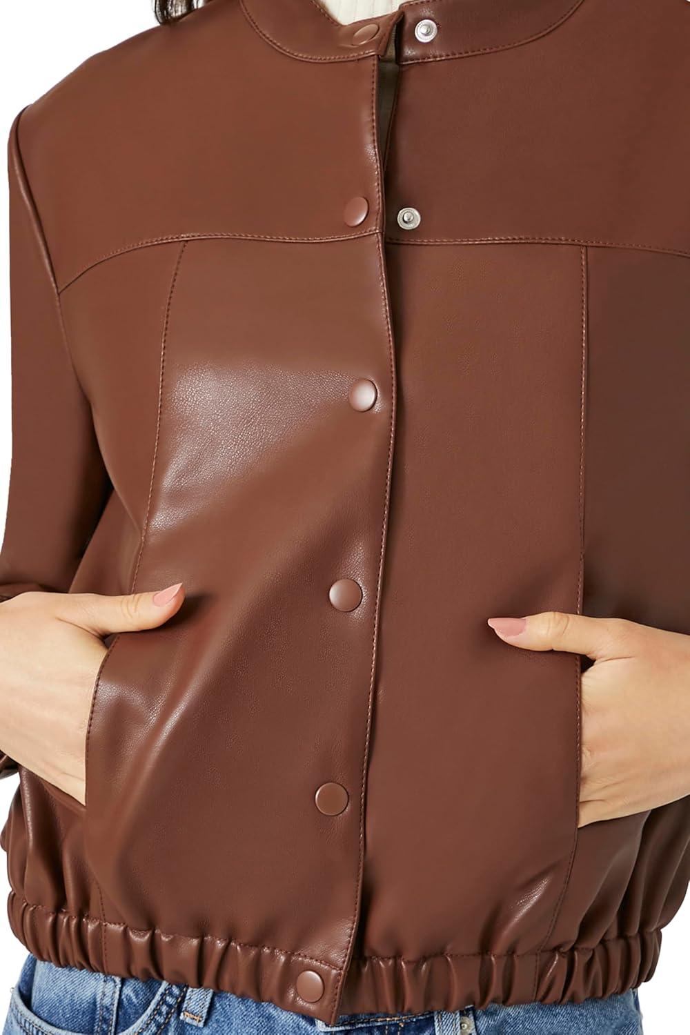 imageForever 21 womens Faux Leather Moto JacketBrown